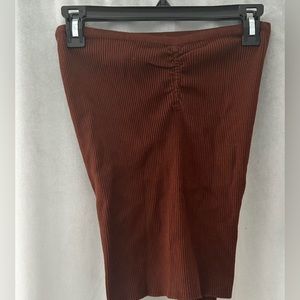 Brown ribbed strapless top